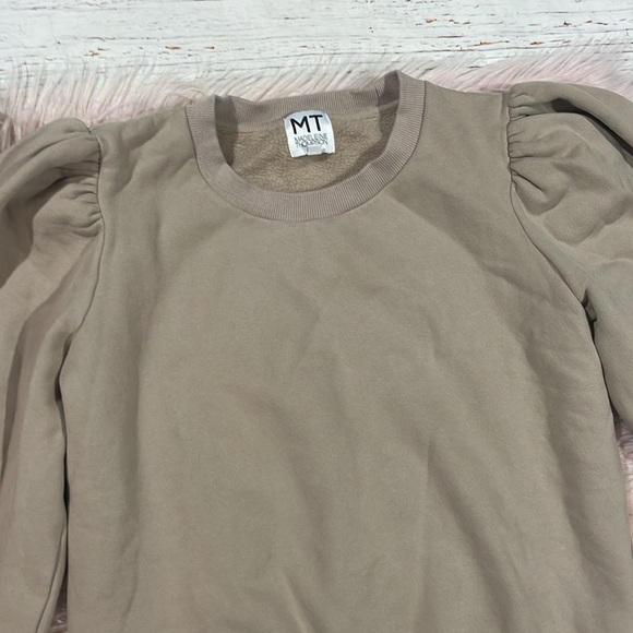 Madeleine Thompson Taupe Puff Sleeve Crewneck Classic Sweatshirt - Picture 7 of 9